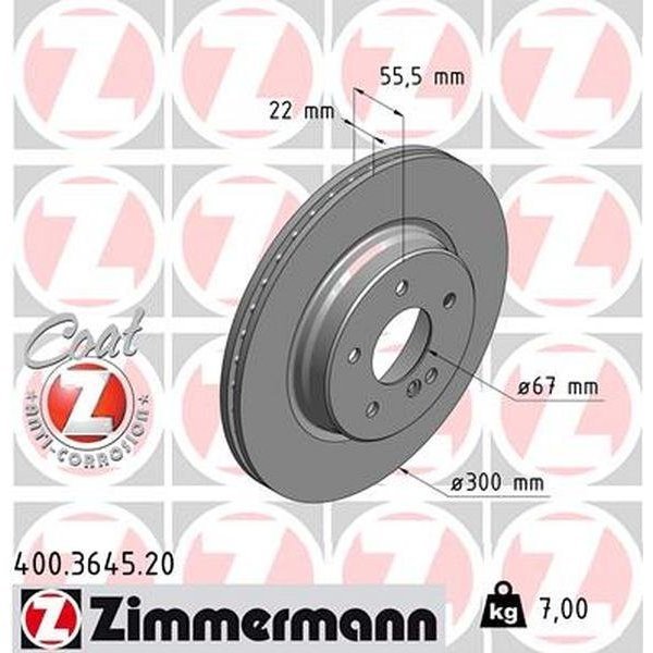 Zimmermann Brake Disc - Standard/Coated, 400.3645.20 400.3645.20